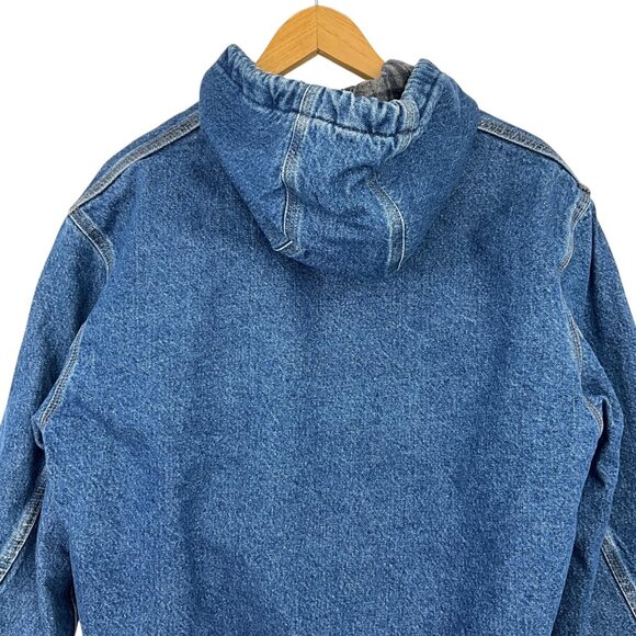 Vintage Carhartt Blanket Lined Jacket Mens M Denim Hooded Buffalo Plaid J139 DST - Picture 7 of 16